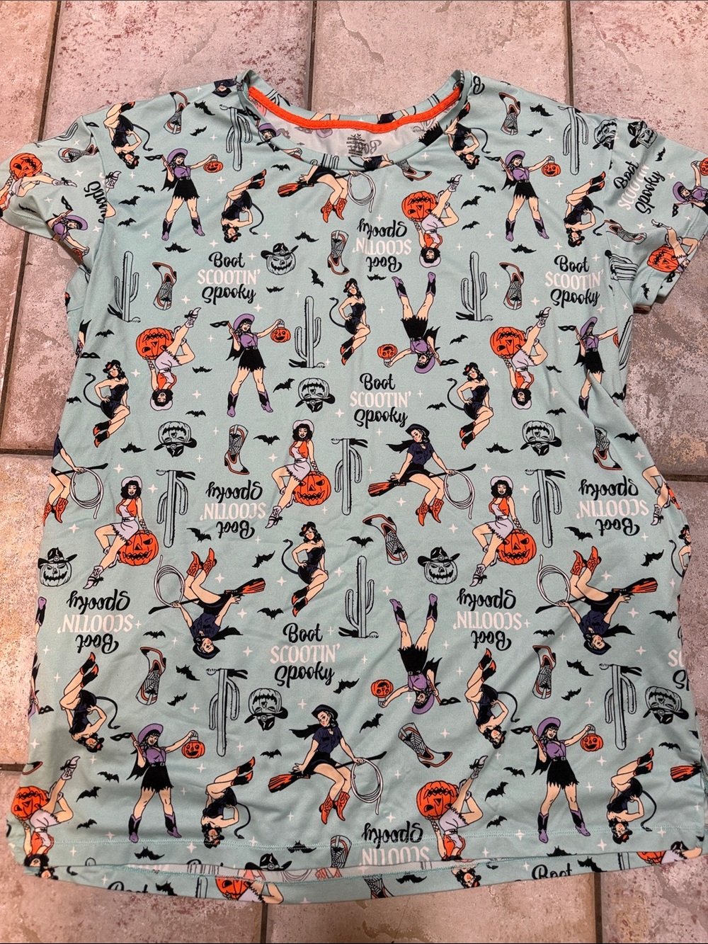 Womens Halloween Graphic Short-Sleeve Pajama Top